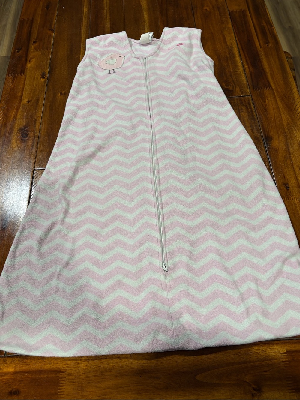 Halo Pink and White Chevron Baby Sleep Sack with Bird Patch